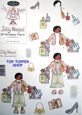 WOMEN - SHOPPING LADY dark skin PAPER NATION A4 SBS DECOUPAGE SHEET