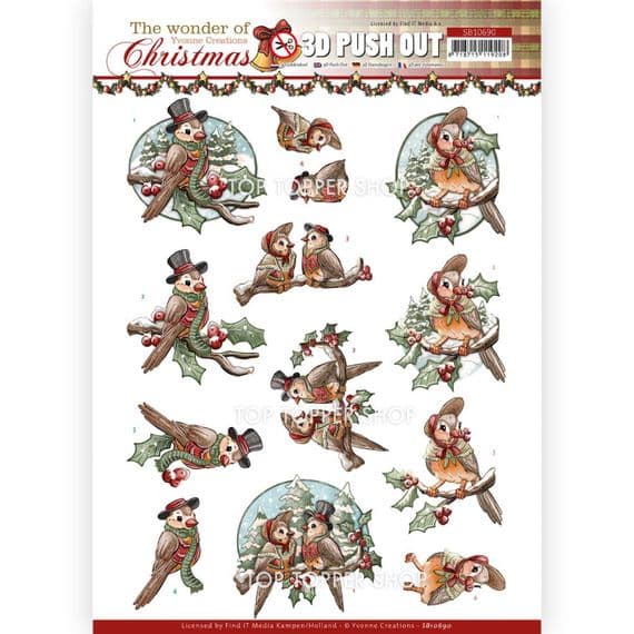 Wonderful Birds  Die Cut Decoupage Sheet The Wonder of Christmas Yvonne Creations Push Out SB10690