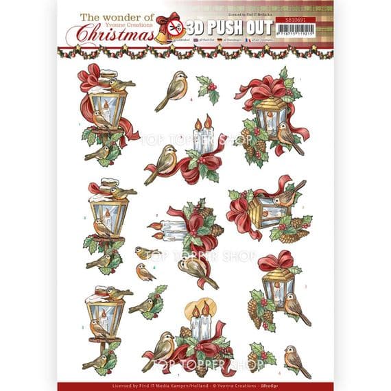 Wonderful Candles  Die Cut Decoupage Sheet The Wonder of Christmas Yvonne Creations Push Out SB10691