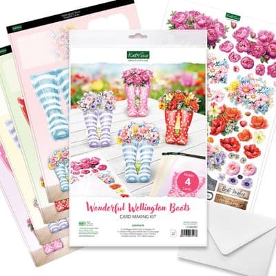 Wonderful Wellington Boots Makes 4 Cards - Card Making Kit - Katy Sue Designs