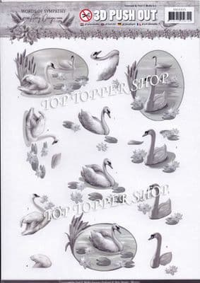 Words of Sympathy Swans A4 Die Cut Decoupage Sheet Amy Design Push Out SB10315