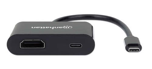 Manhattan USB-C to HDMI and USB-C (inc Power Delivery), 4K@60Hz, 19.5cm, Black, Power Delivery to US