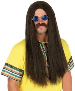 60's 70's Hippie Wig & Glasses (Brown)