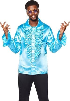 70's  Blue Ruffle Shirt - plus size Abba