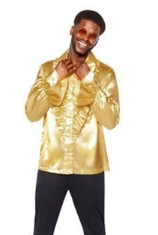 70's  Gold Ruffle Shirt - plus size Abba