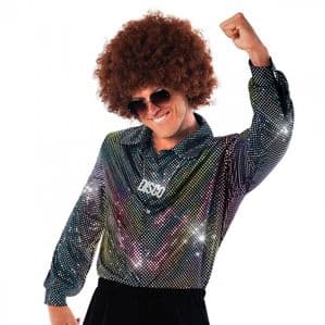 70's  Blue Ruffle Shirt - plus size Abba