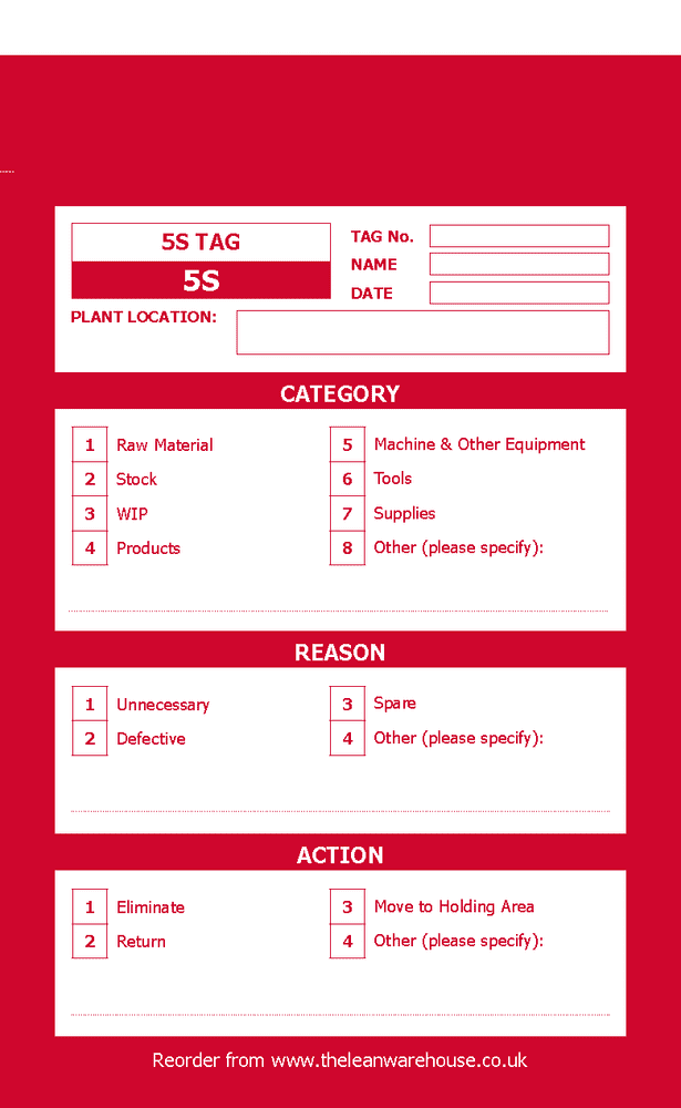 2 Part Red 5S Tag