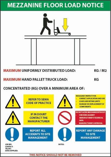 Mezzanine Floor Load Notice Sign