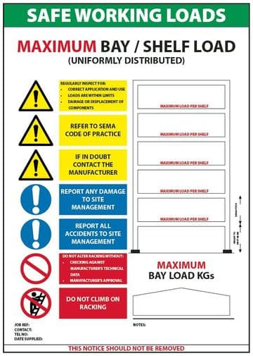 Safe Working Loads Pallet Racking Sign