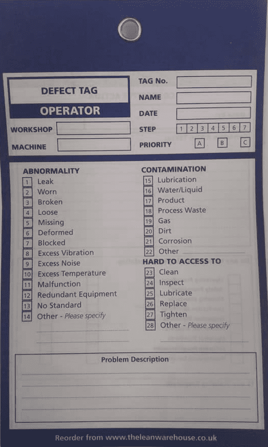 TPM Autonomous Maintenance Defect Tag - Blue - Operator