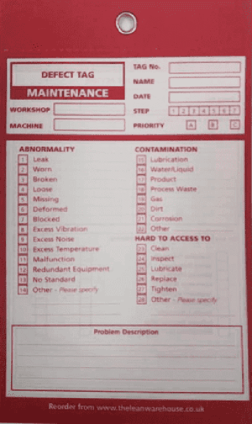 TPM Autonomous Maintenance Defect Tag - Red - Maintenance