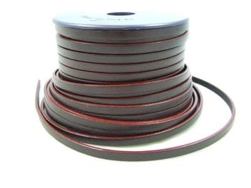 Flat Leather 5mm x 1.5mm - Brown with Red Edge