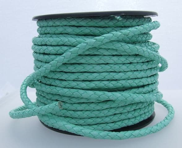 Funky Leather - Plaited 5mm Round - Light Aqua