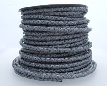 Funky Leather - Plaited 5mm Round - Metallic Pewter