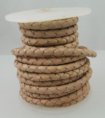 Funky Leather - Plaited 5mm Round - Natural