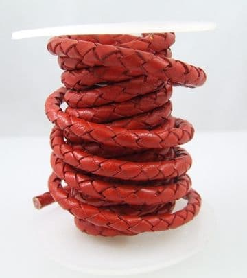 Funky Leather - Plaited 5mm Round - Red