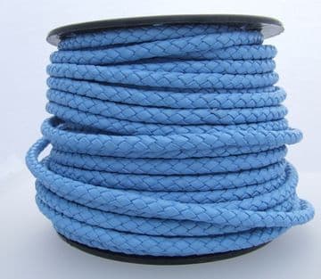 Funky Leather - Plaited 5mm Round - Sky Blue