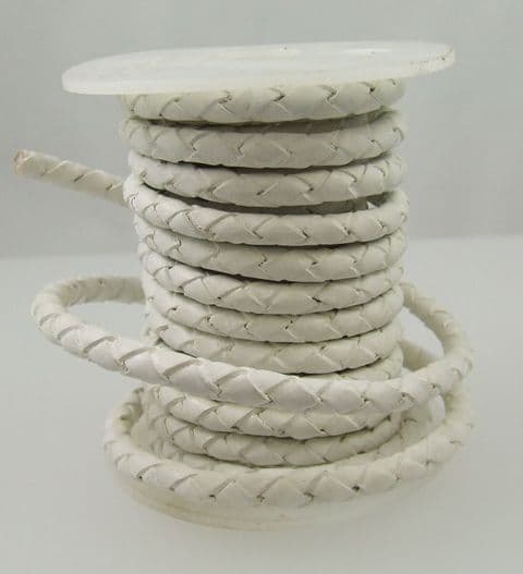 Funky Leather - Plaited 5mm Round - White