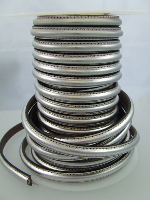Omega Leather Metallic Silver (10x5mm) per metre