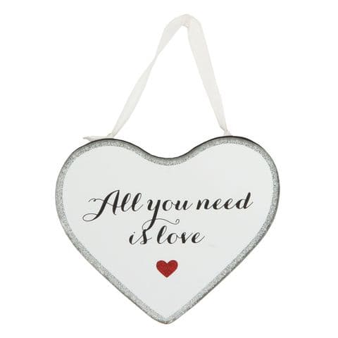 'All You Need Is Love' Mirrored Hanging Plaque Valentine, Wedding and Anniversary Gift