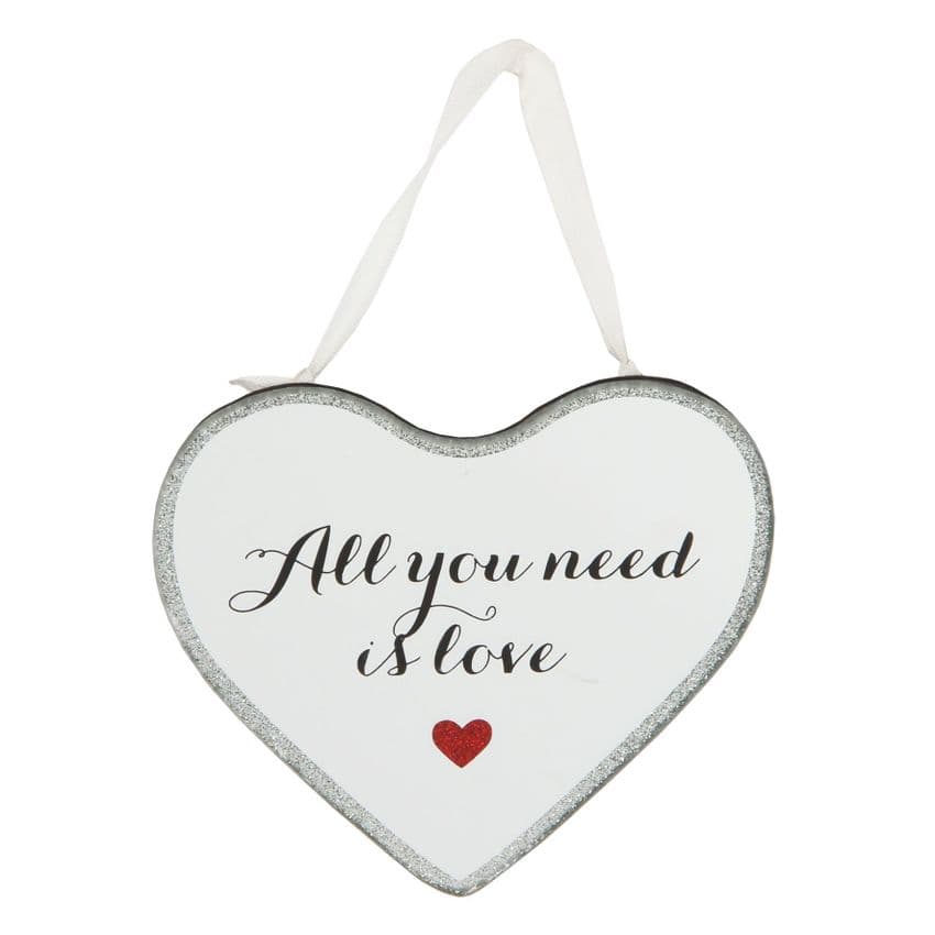 'All You Need Is Love' Mirrored Hanging Plaque Valentine, Wedding and Anniversary Gift