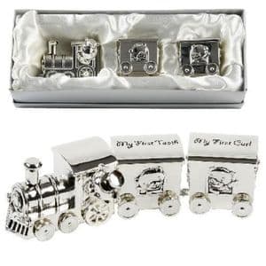 "SILVER TRAIN WITH TOOTH & CURL CARRIAGES" - BABY/CHRISTENING GIFT