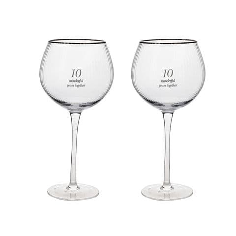 10th Wedding Anniversary Set Of 2 Luxury Gin Glasses - The Perfect Pair