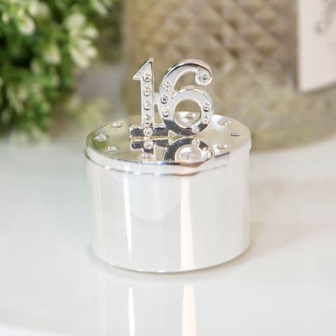 16th Birthday Silver Plated Crystal Trinket Box Gift