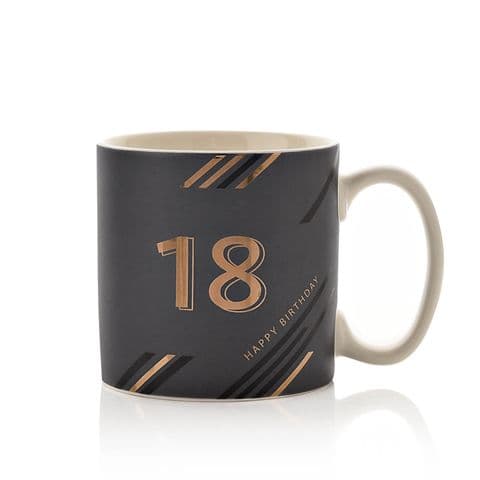 18th Birthday Black Grey and Gold Mug In Gift Box By Hotchpotch