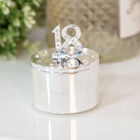 18th Birthday Silver Plated Crystal Trinket Box Gift
