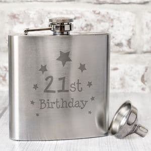 21st Birthday Hip Flask - Stainless Steel 6oz hipflask gift for 21st