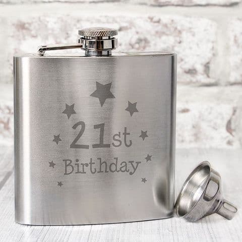 21st Birthday Hip Flask - Stainless Steel 6oz hipflask gift for 21st