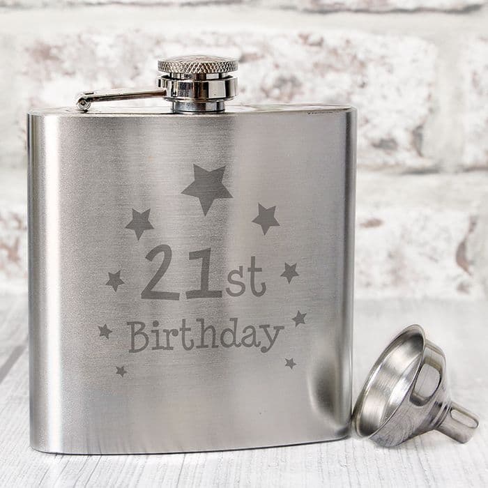 21st Birthday Hip Flask - Stainless Steel 6oz hipflask gift for 21st