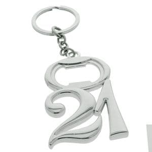 21st Birthday Keyring Bottle Opener Gift - Silver Plated 21 Keyring in gift box for 21st birthday