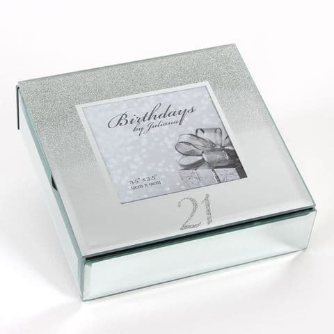 21st Birthday Mirror Glitter Jewellery Box Gift With Photo Lid