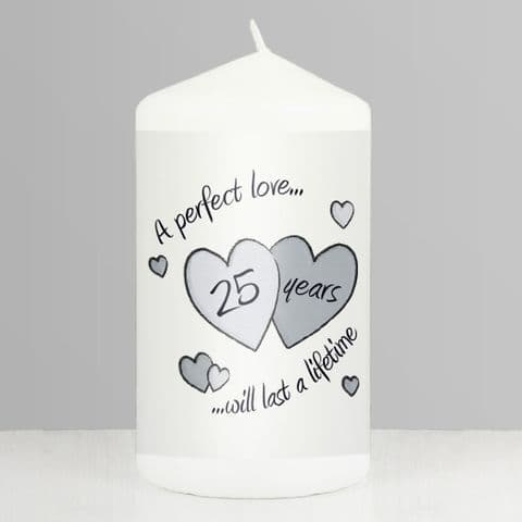 25th Anniversary Silver Wedding Gift - Perfect Love Silver Anniversary Candle