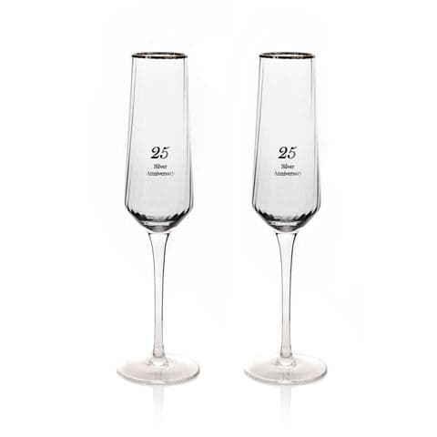 25th Silver Wedding Anniversary Set Of 2 Luxury Champagne Flutes