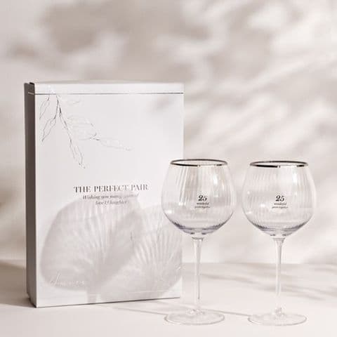 25th Silver Wedding Anniversary Set Of 2 Luxury Gin Glasses
