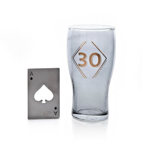 30th Birthday Beer Glass Bottle Opener Gift Set By Hotchpotch