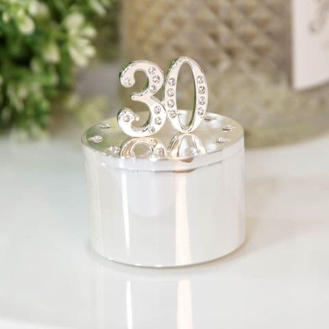 30th Birthday Silver Plated Trinket Box Gift With Crystal 30