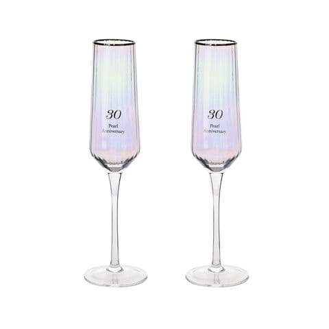 30th Pearl Wedding Anniversary Set Of 2 Luxury Champagne Flutes