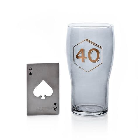 40th Birthday Beer Glass Bottle Opener Gift Set By Hotchpotch
