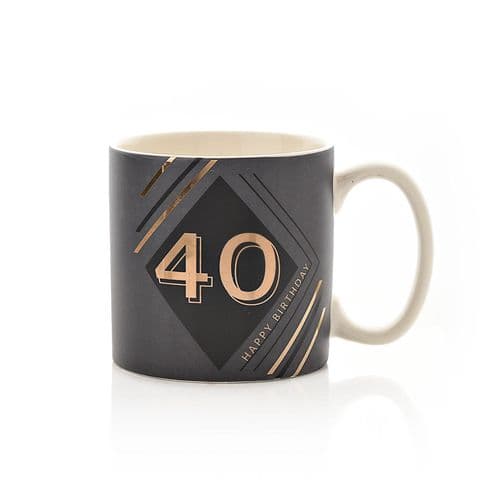 40th Birthday Black Grey and Gold Mug In Gift Box By Hotchpotch