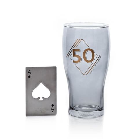 50th Birthday Beer Glass Bottle Opener Gift Set By Hotchpotch