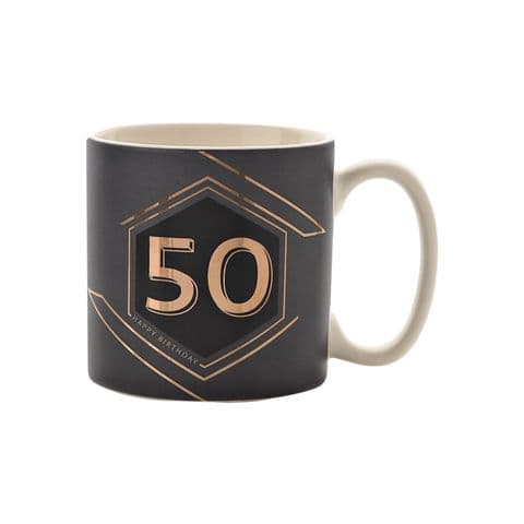 50th Birthday Black Grey and Gold Mug In Gift Box By Hotchpotch