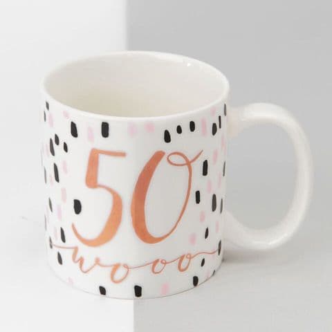 50th Birthday porcelain Hotch Potch Mug Gift - 50 Woo