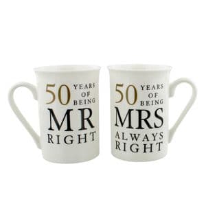 50th Golden Wedding Anniversary Mr & Mrs Mug Set Gift