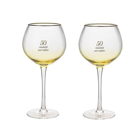 50th Golden Wedding Anniversary Set Of 2 Luxury Gin Balloon Glasses
