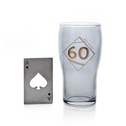 60th Birthday Beer Glass Bottle Opener Gift Set By Hotchpotch