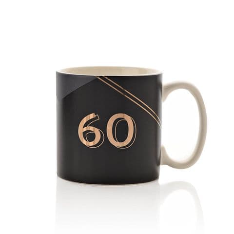 60th Birthday Black Grey and Gold Mug In Gift Box By Hotchpotch